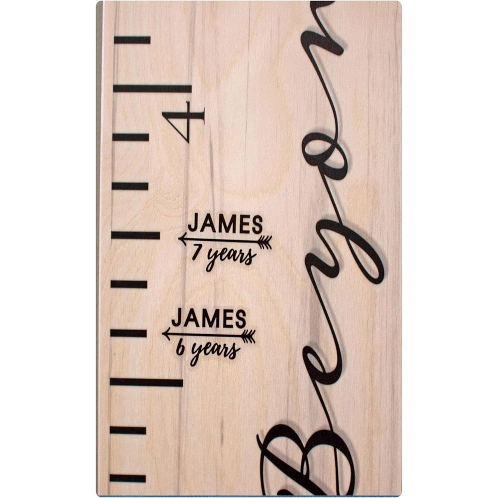 Back40Life Vinyl Markers for Kids Growth Chart Ruler front view tracking height milestones on a wooden board.