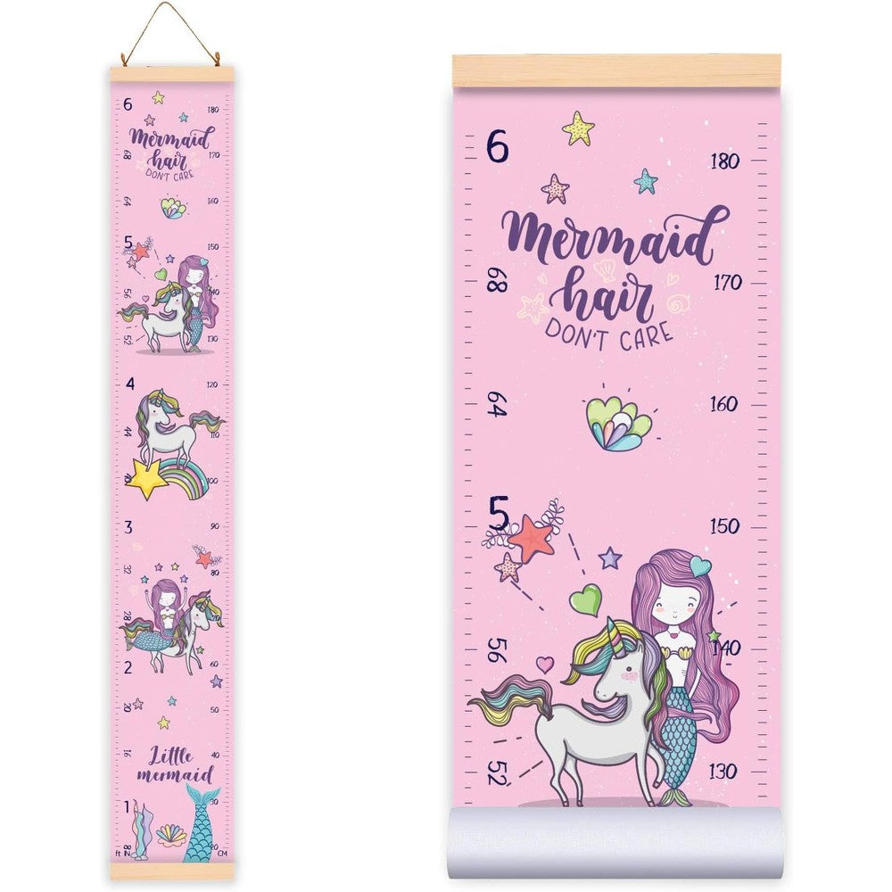 Kidilly unicorn mermaid kids height growth chart hanging canvas ruler front view for tracking children height milestones