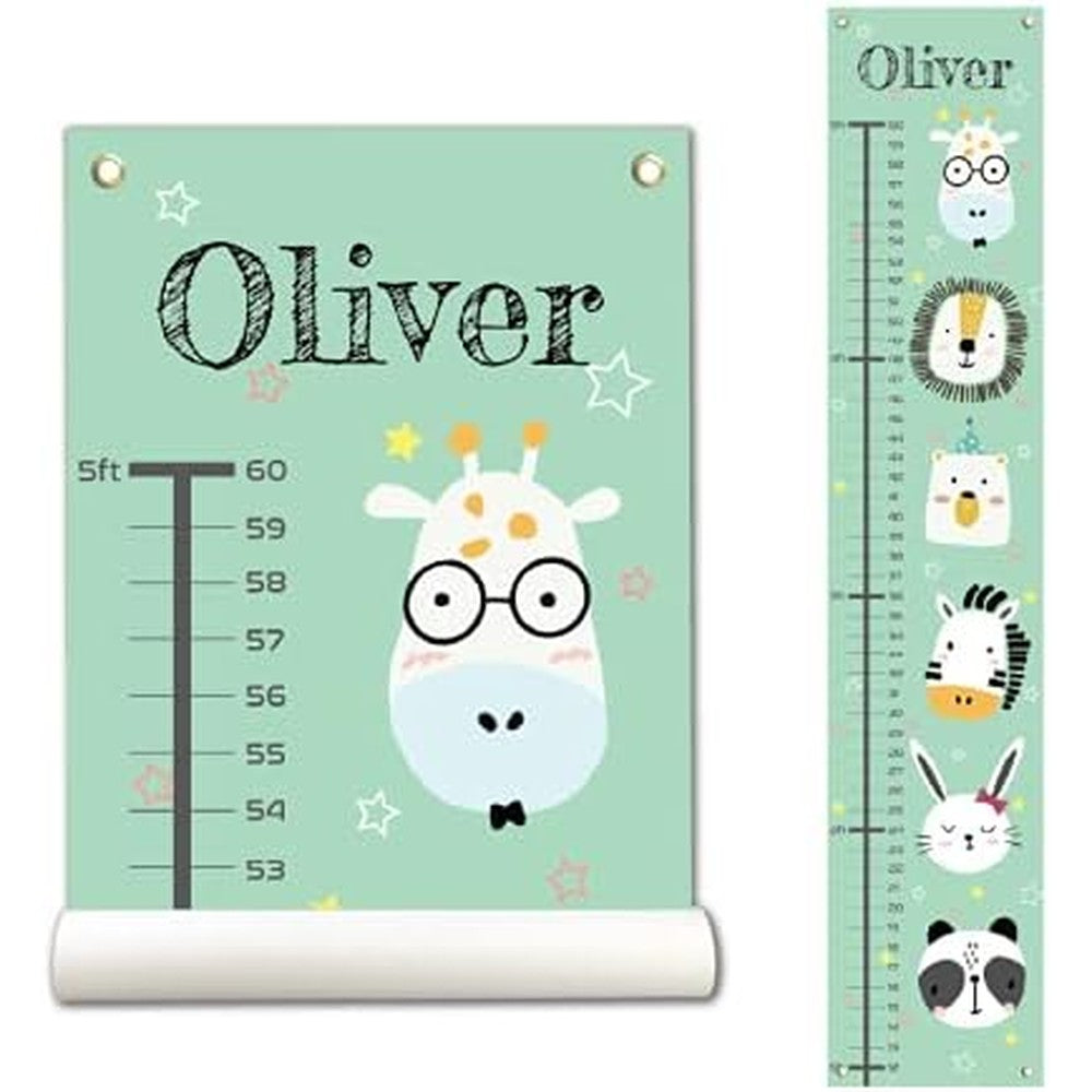 Sungwon personalized canvas growth chart for kids front view showing custom name and giraffe graphic