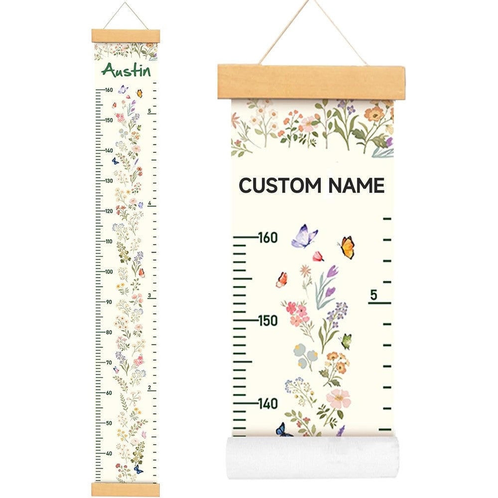 Nanfuncf personalized growth chart for kids hanging on a wall