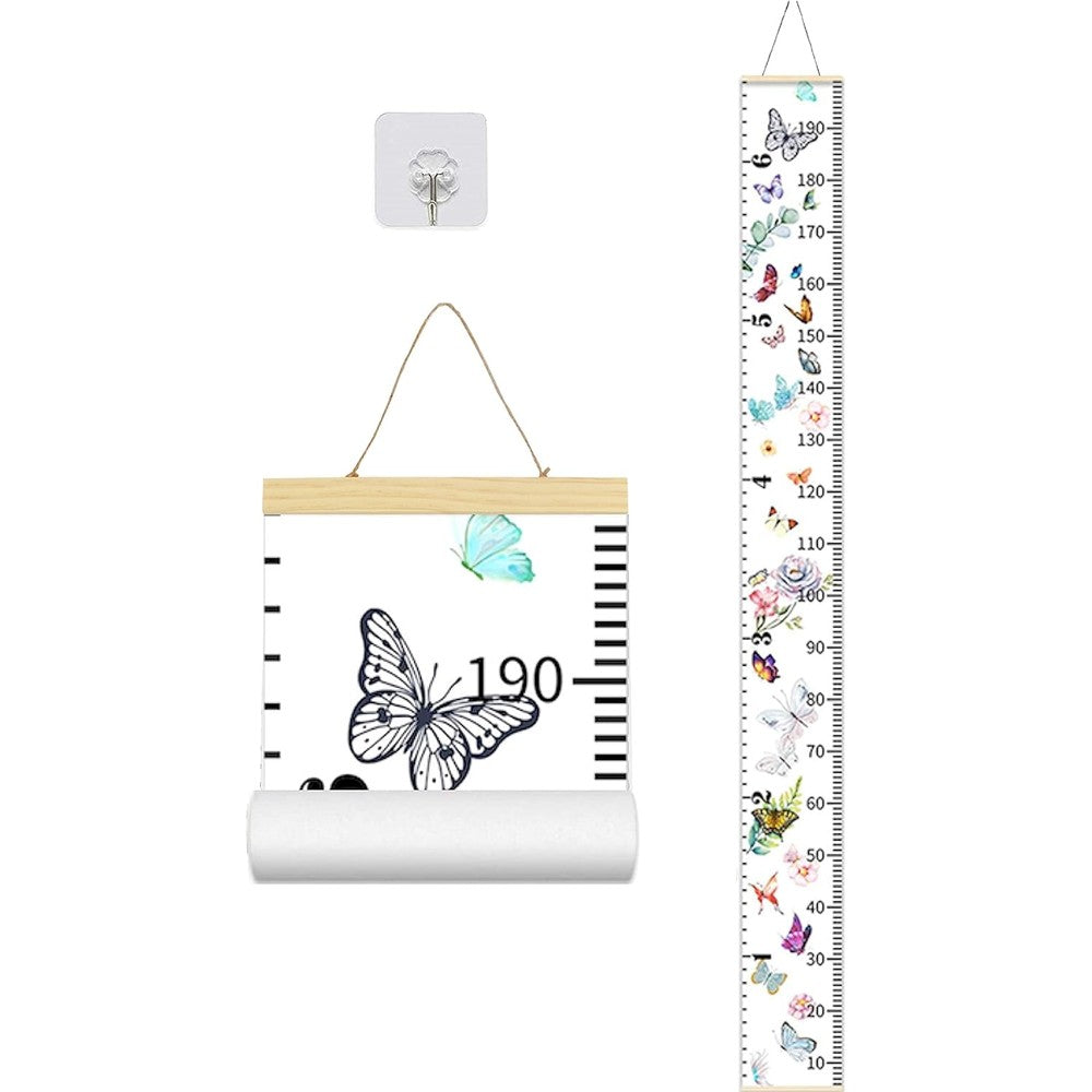 LoveNite baby growth chart canvas height ruler front view hanging in a minimalist nursery