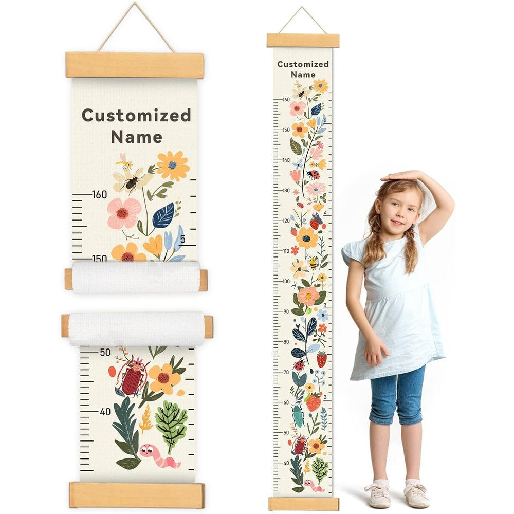 Woodemon personalized flower canvas growth chart front view
