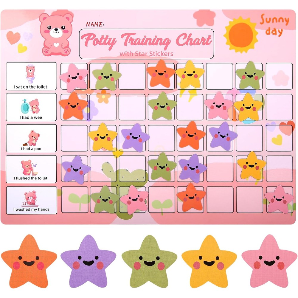 Khlerox Potty Training Chart Pink Bear front view with magnetic stars