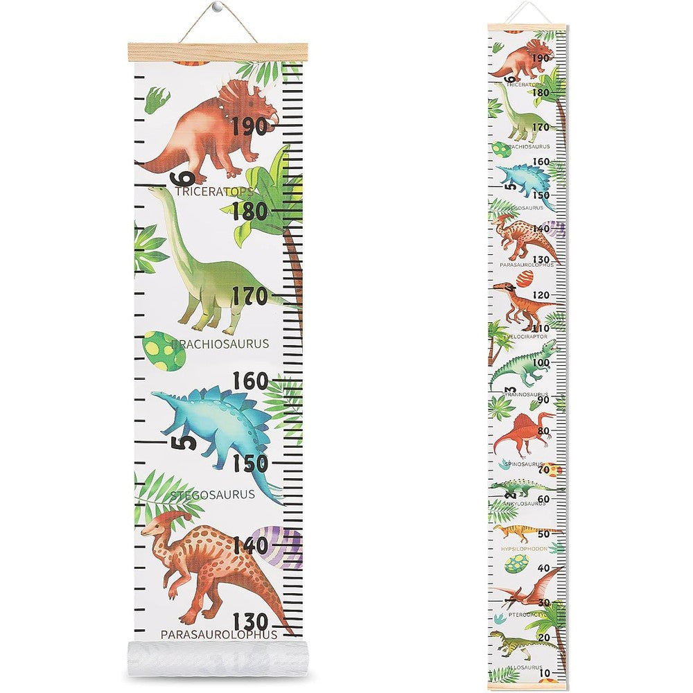HIFOT Kids Dinosaur Growth Chart front view showing full length height scale and colorful prehistoric patterns.
