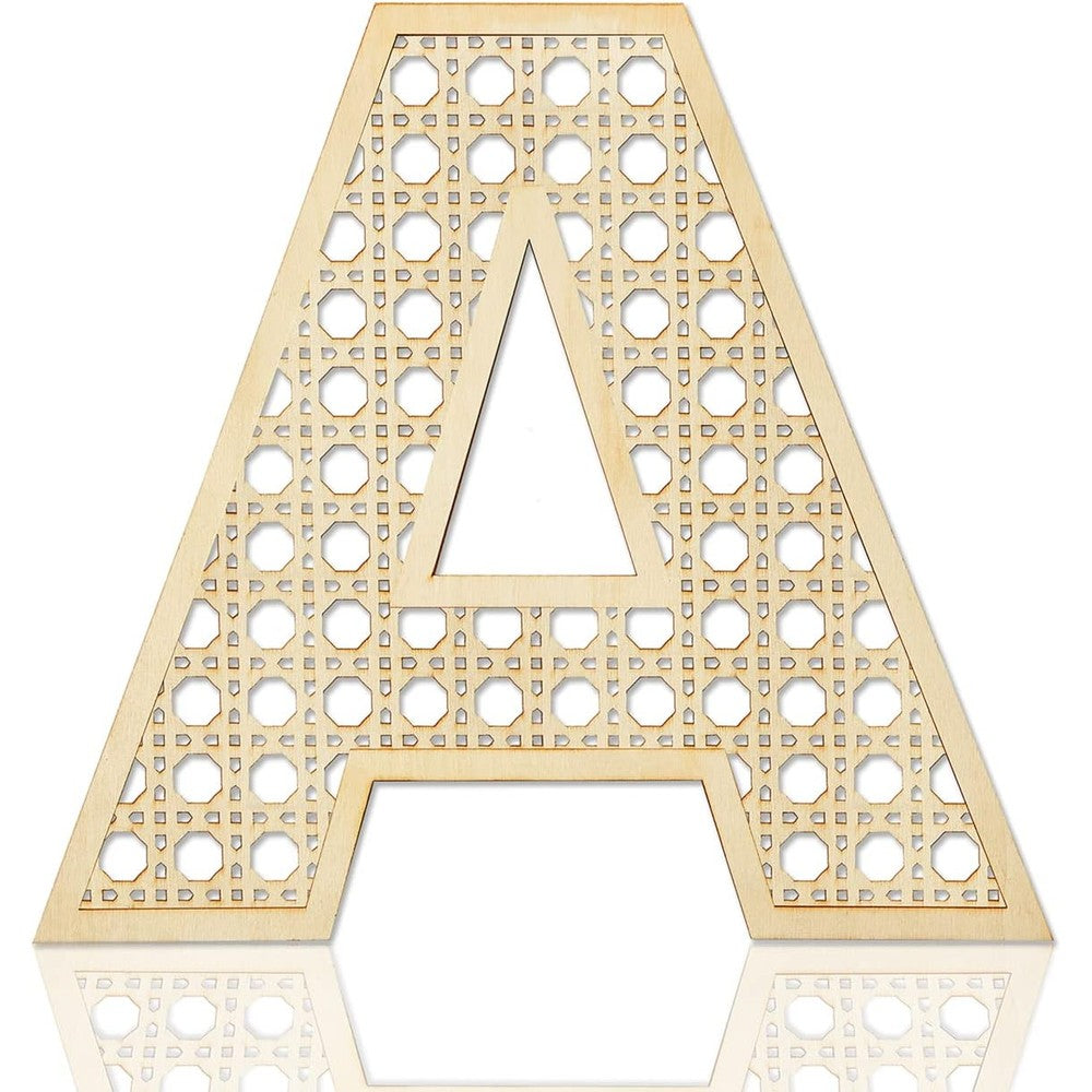 Focal20 wooden rattan letter A front view rustic nursery wall decor