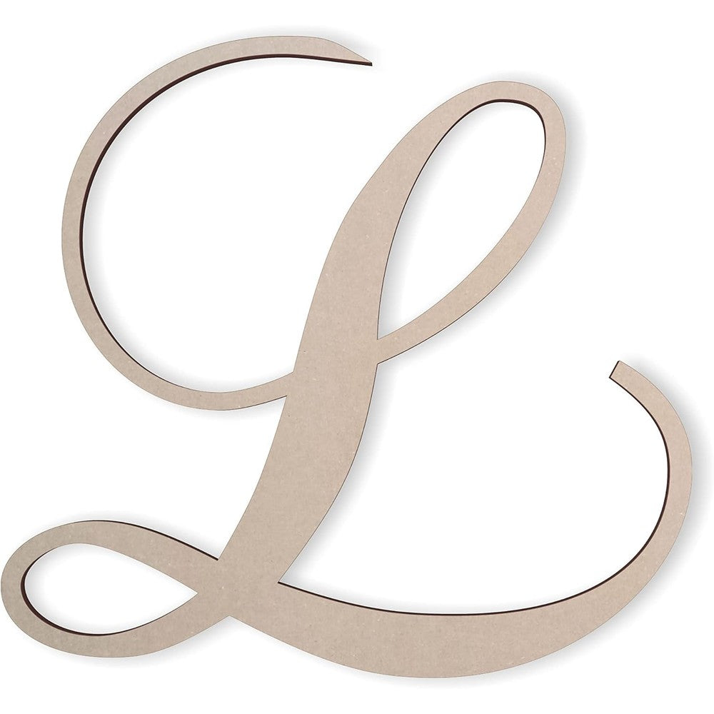 Jess and Jessica Wooden Letter L front view unfinished cursive monogram for wall decor