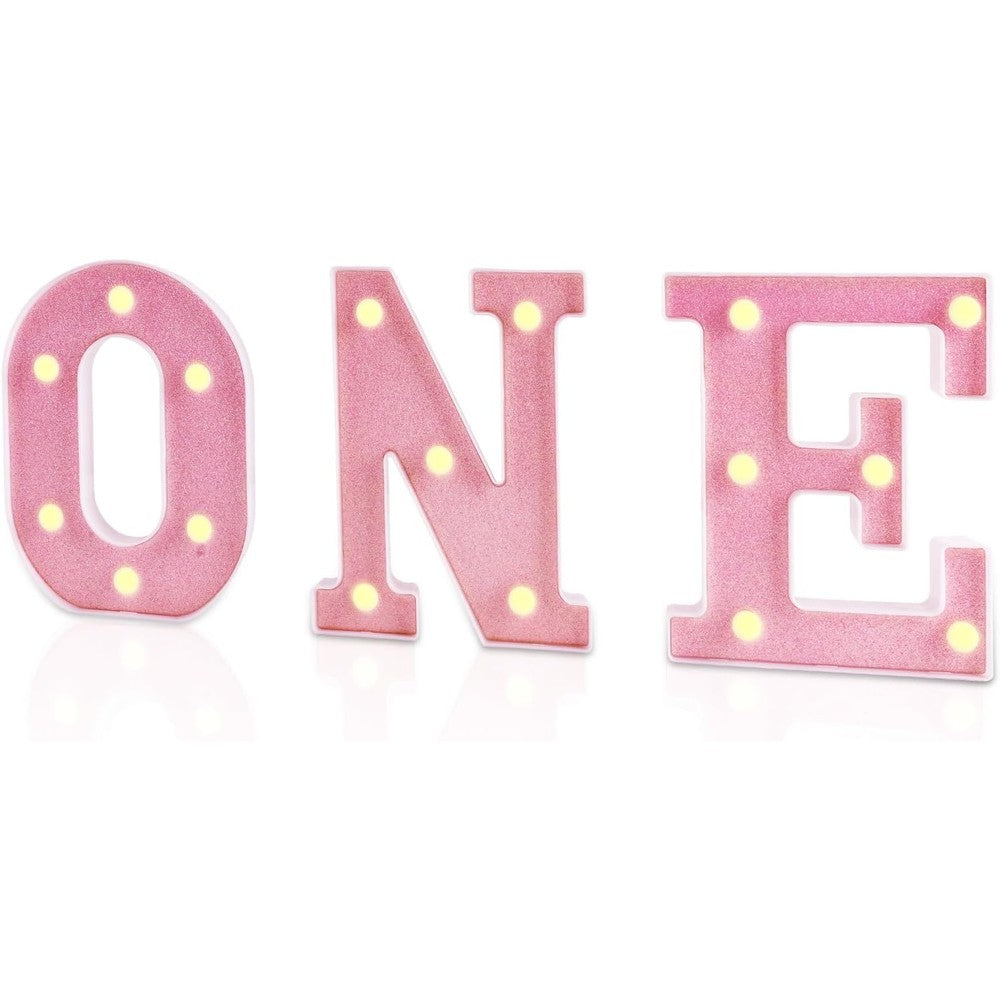 NAWTOR pink ONE light up numbers front view display for first birthday party decoration