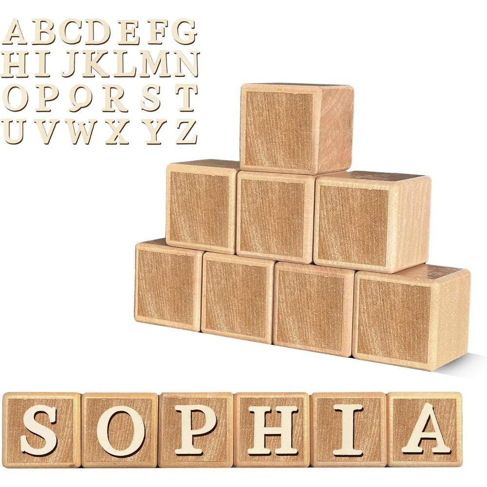 Zempfoal custom wooden name sign front view showing personalized baby blocks spelling a name