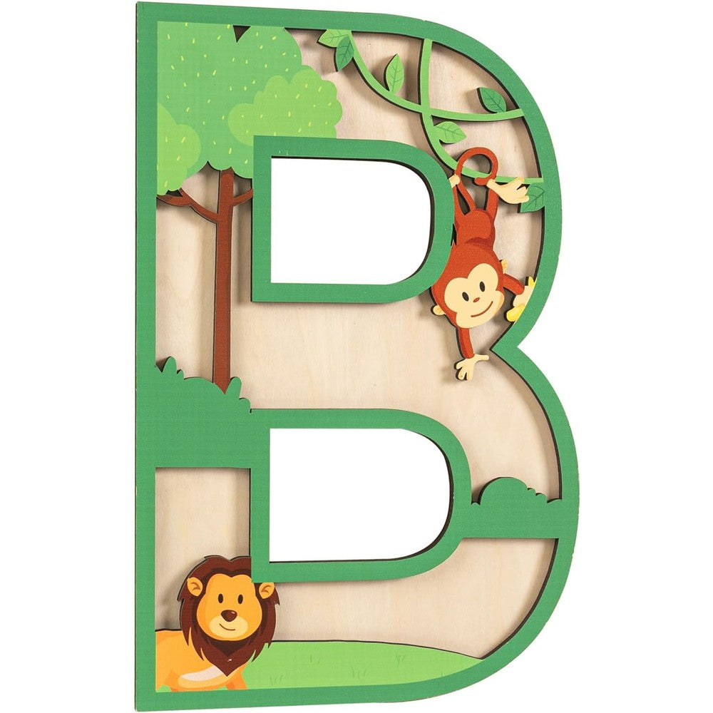 Wepagview 3D layered safari nursery wooden letter B front view for jungle themed wall decor.