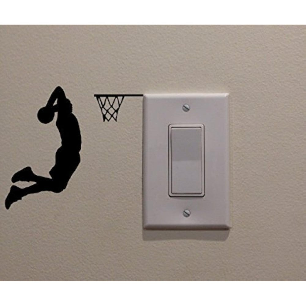 Yingkai basketball player slam dunk light switch decal front view
