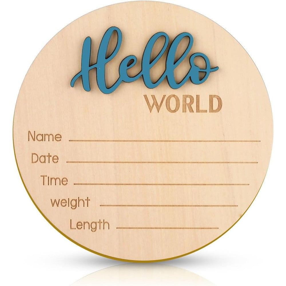 NQEUEPN wooden baby announcement sign front view showcasing blue lettering