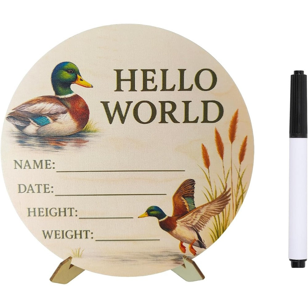 DUOJINSANXI mallard duck baby announcement sign front view for newborn photography props