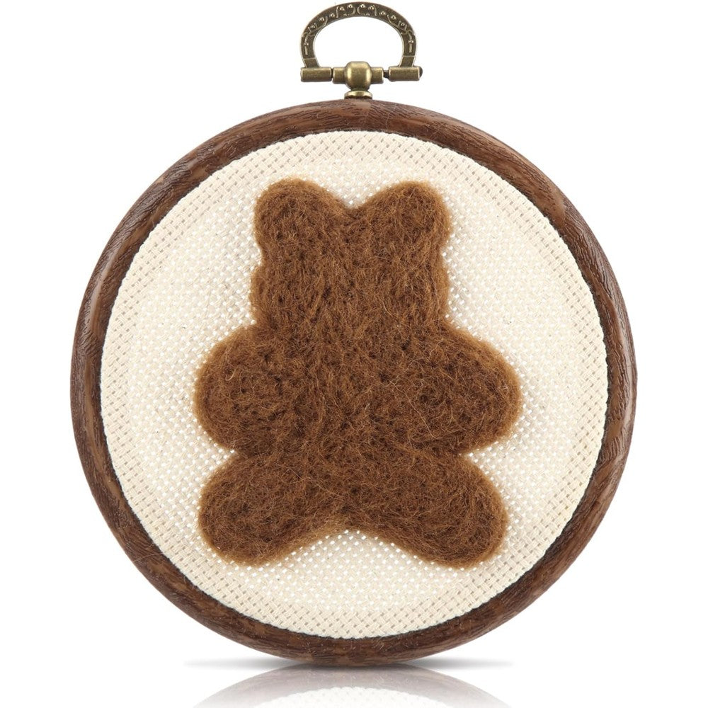 Chunful felted bear nursery wall decor front view handmade hoop art