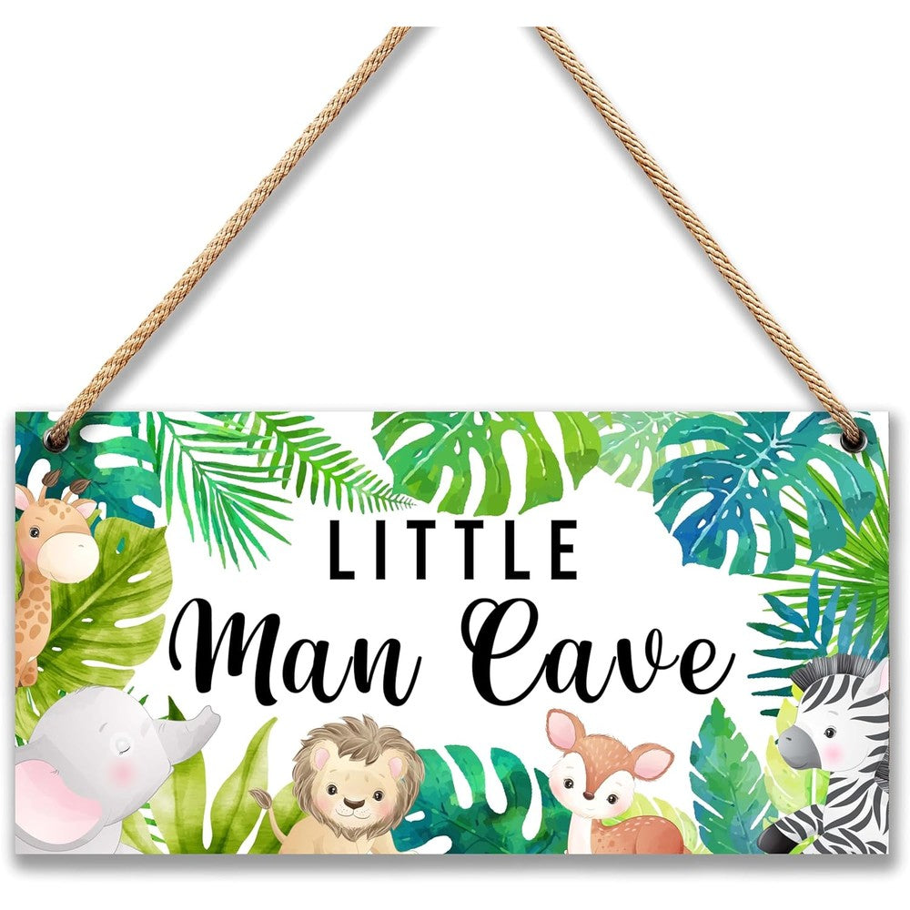 Patcate Woodland Nursery Little Man Cave Sign front view for baby bedroom decor