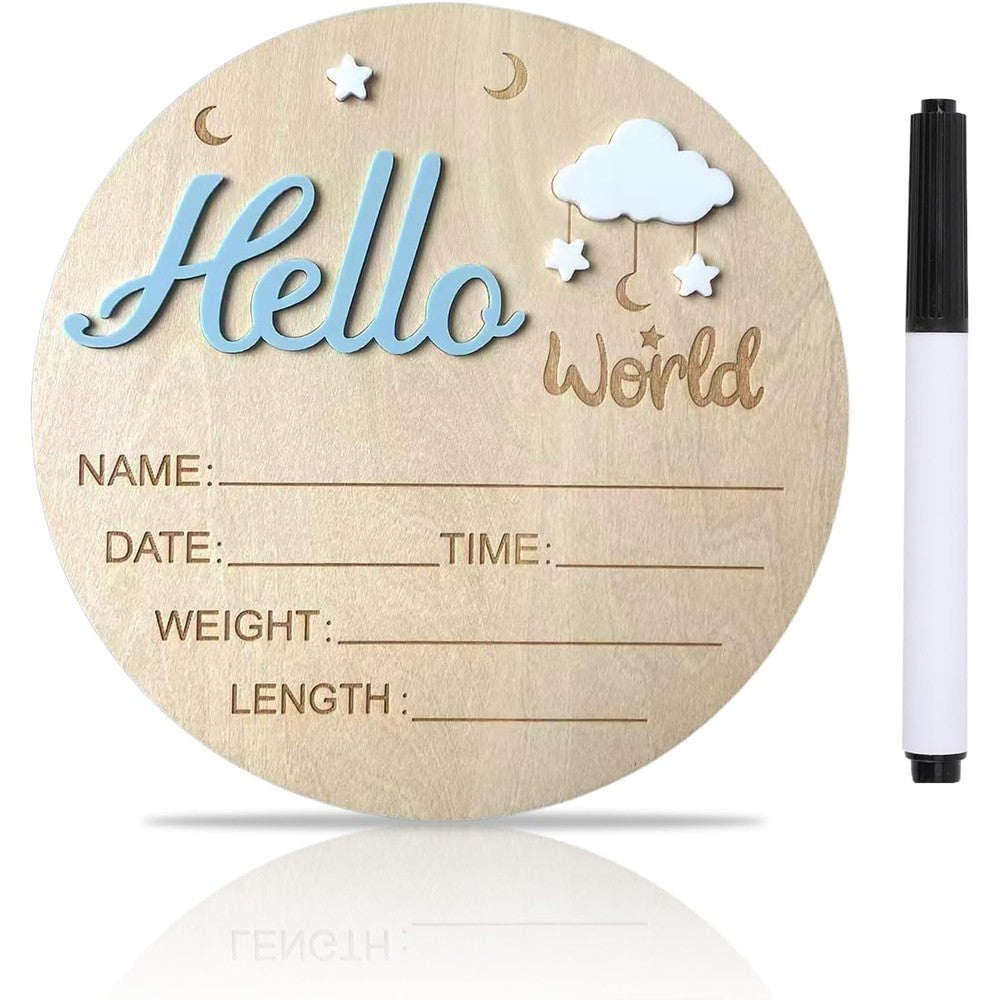 Duojinsanxi wooden baby announcement sign front view showcasing engraved birth details sections