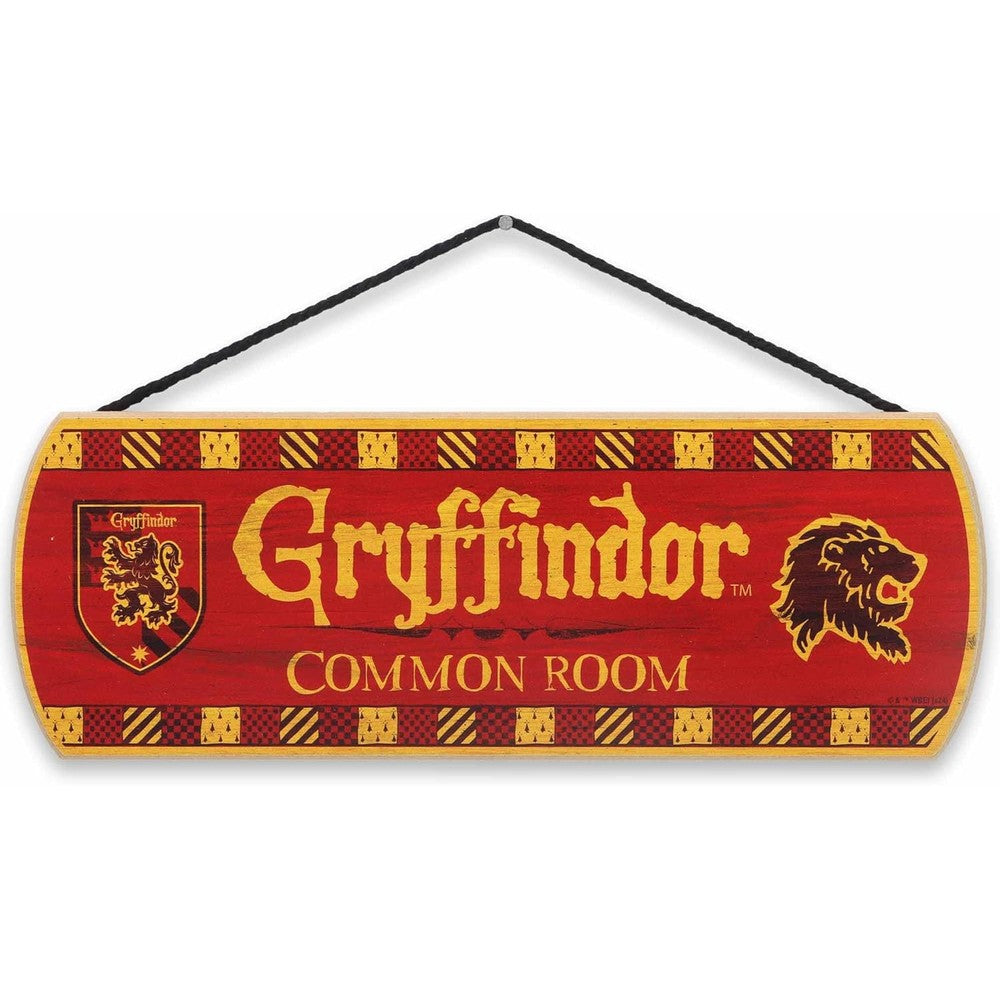 Open Road Brands Harry Potter Gryffindor hanging wood sign front view featuring red and gold house crest