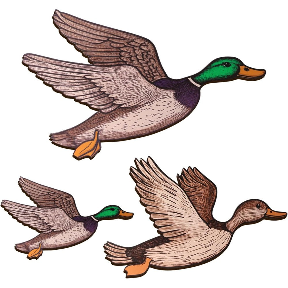 Lumncomfor wooden mallard duck hunting wall decor front view displaying three graduating rustic farmhouse flying ducks