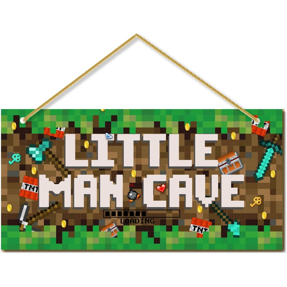 Rutiyoka Little Man Cave gaming wooden door sign front view for boys bedroom decoration