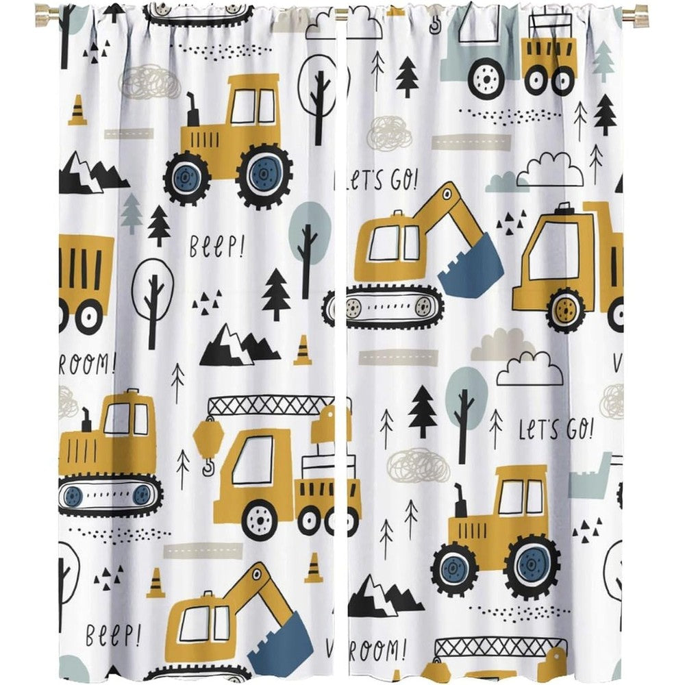 SXXLDNG construction truck curtain front view showing cartoon excavator and tractor pattern for kids bedroom.