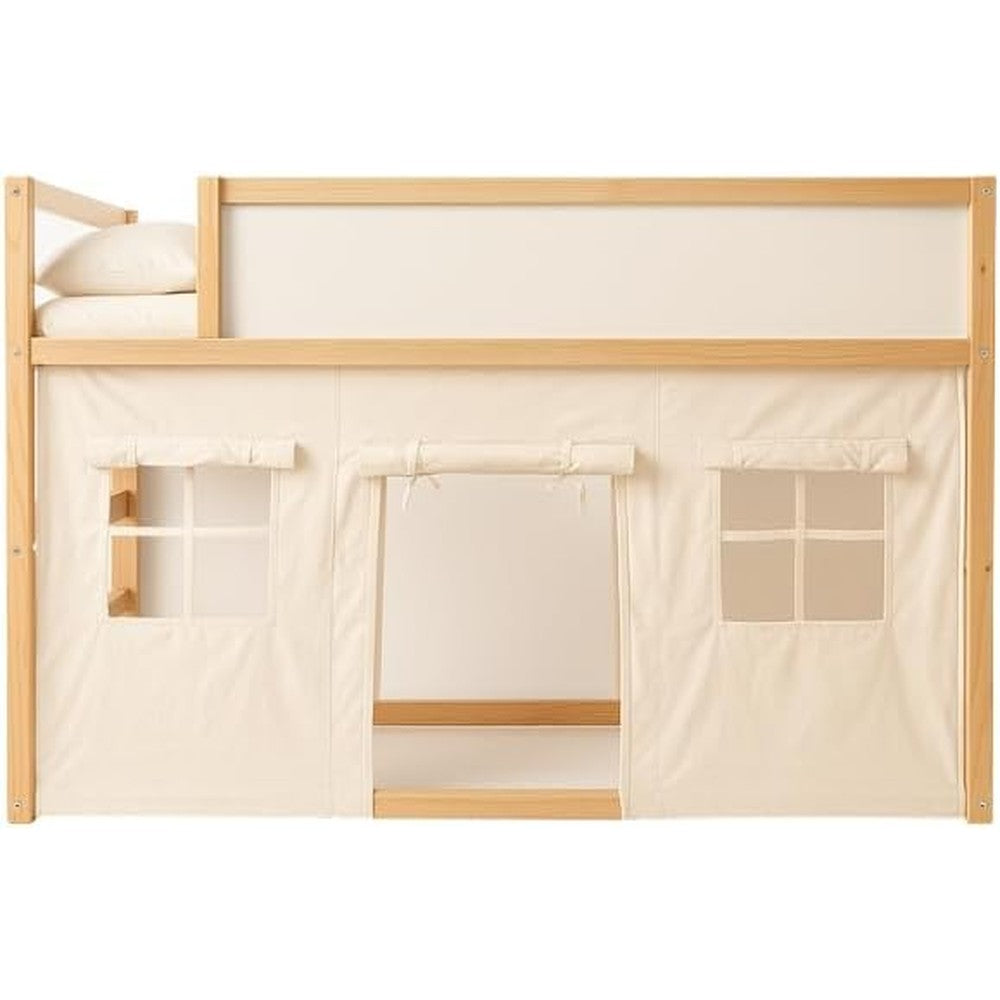 Cosmos And Poppy Wonder Nook bunk bed curtains front view on a white wooden kids bed frame
