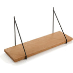 Simply Nursery Retro Wood Shelf front view featuring hazelnut finish solid pinewood and black metal brackets.