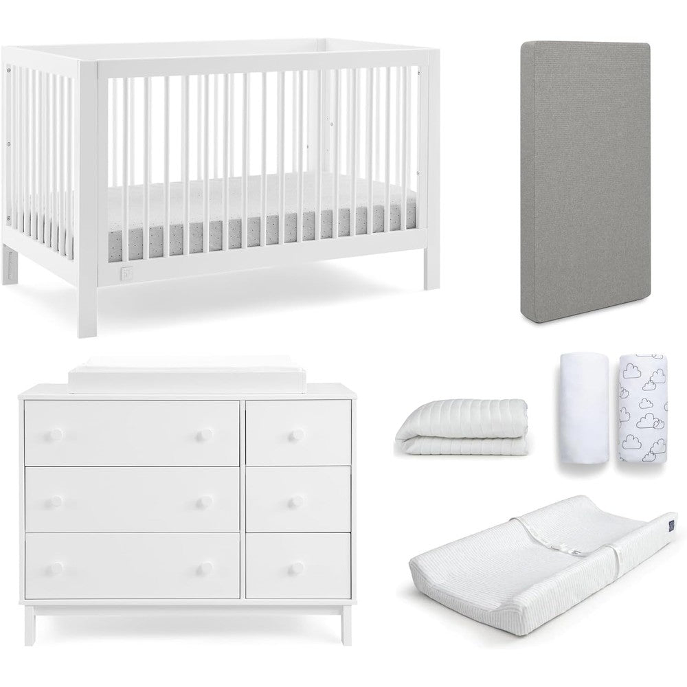 BabyGap by Delta Children Charlie 7-Piece Nursery Furniture Set front view in Bianca White color