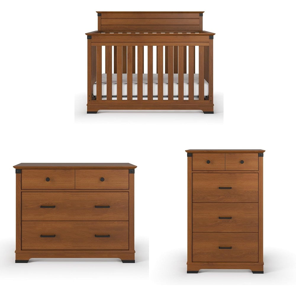Child Craft Redmond 3 Piece Nursery Set in Coach Cherry front view showcasing the full panel convertible crib