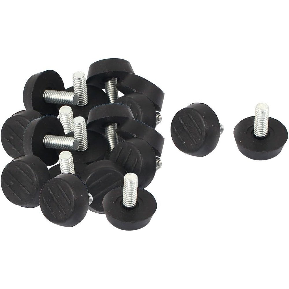 Ruilogod M6x15mm threaded furniture leveling feet front view showing the metal screw and round black plastic base.