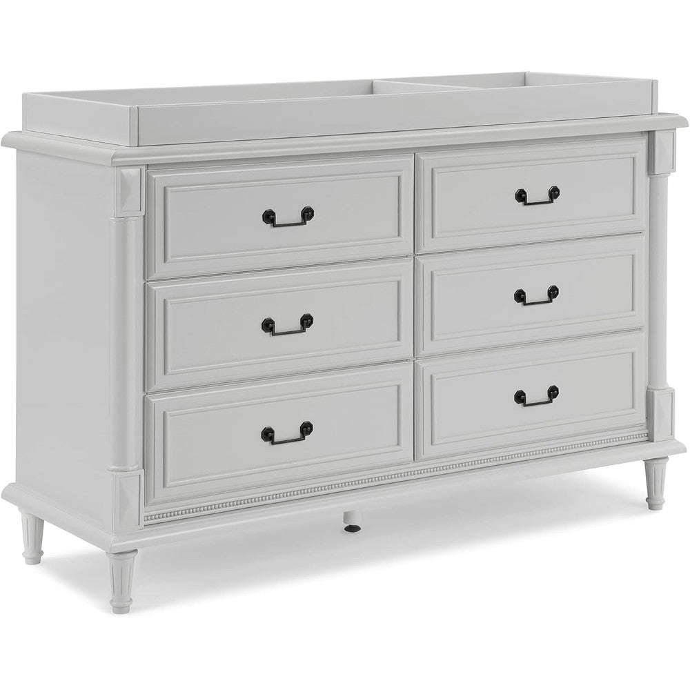 Delta Children Simmons Kids Juliette 6 Drawer Dresser in Moonstruck Grey front view