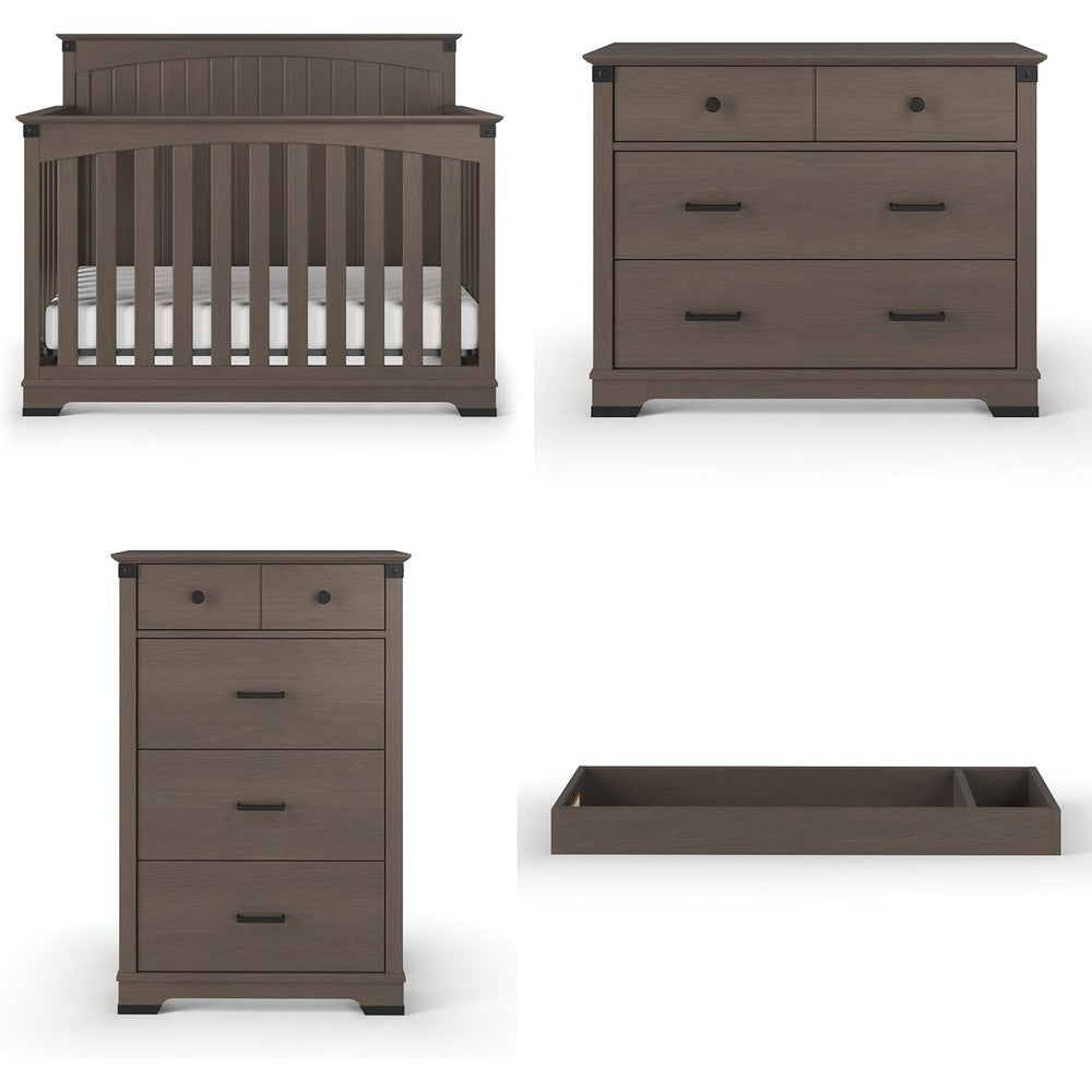 Child Craft Redmond 4 in 1 convertible crib nursery furniture set front view in dapper gray