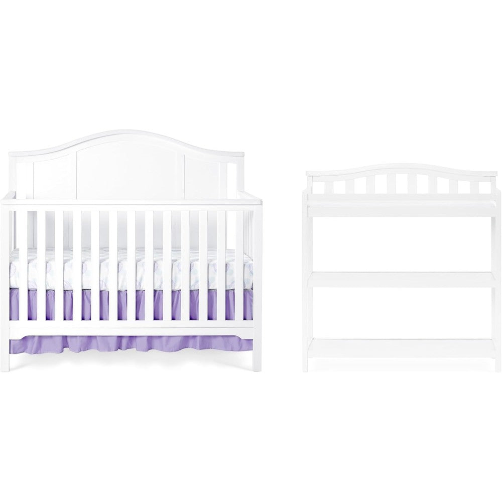 Child Craft Hampton Arch Top convertible crib and changing table front view in a modern nursery setup.