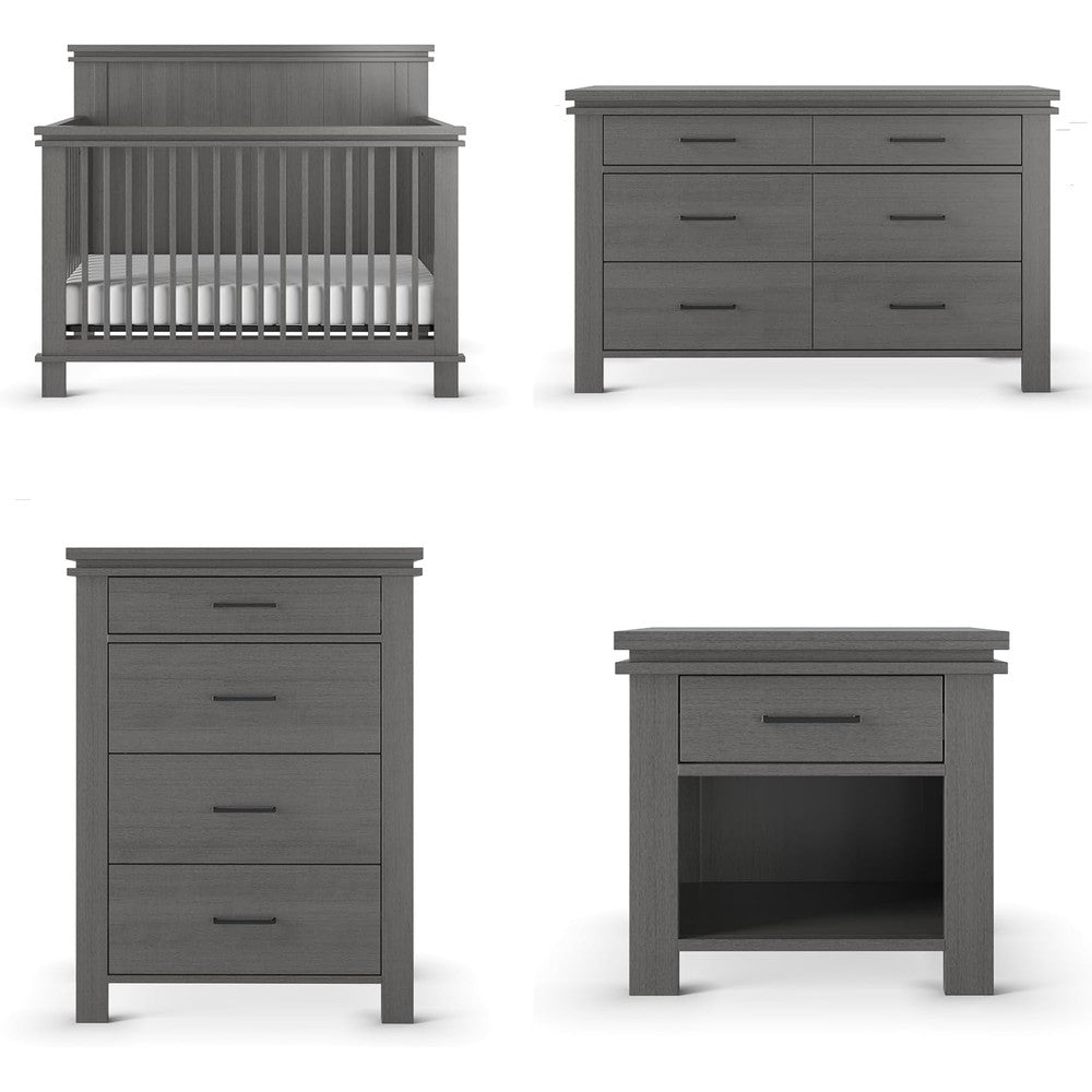 Child Craft Denman 4-Piece Nursery Set in Midnight Gray front view showcase