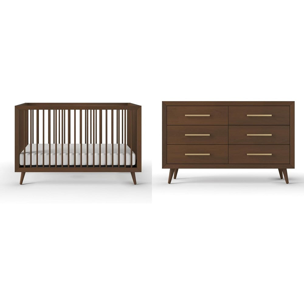 Child Craft Cranbrook 4-in-1 Convertible Crib and Dresser Set front view in Toasted Chestnut finish.