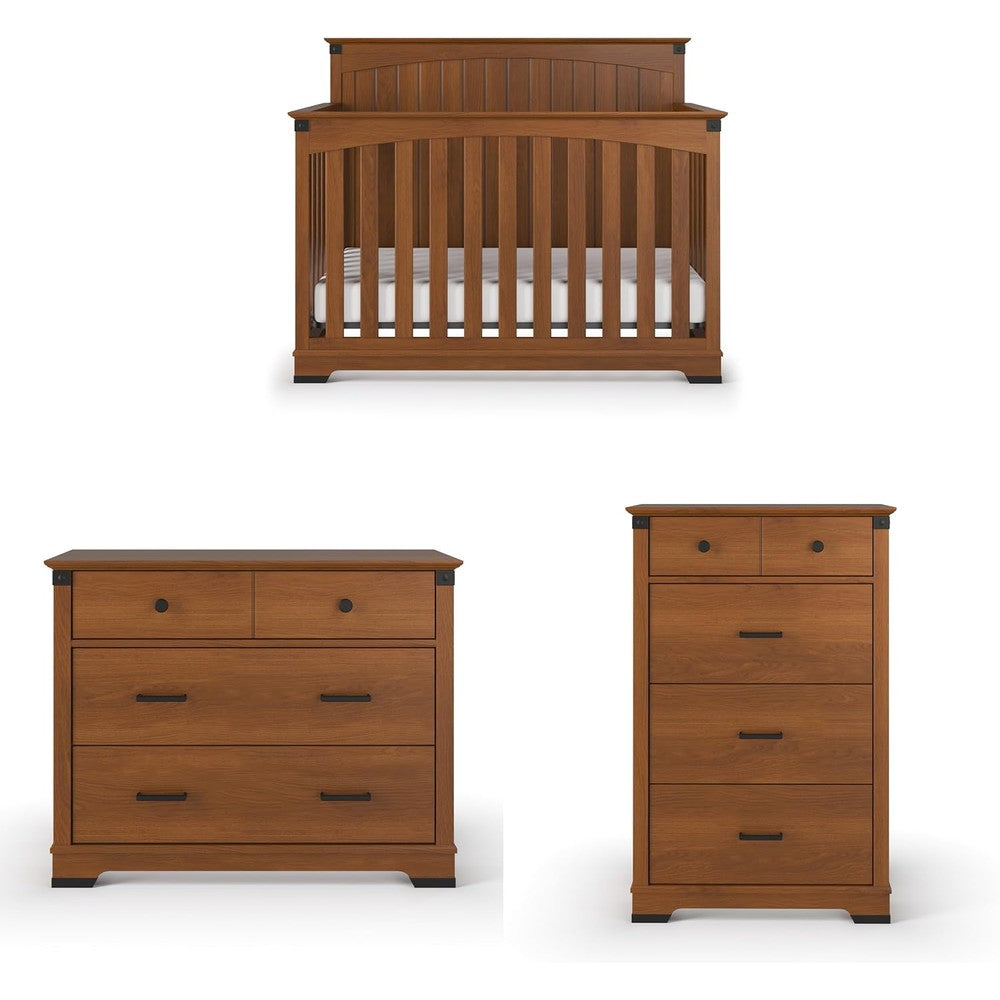 Child Craft Redmond 3-piece baby nursery furniture set front view in coach cherry finish