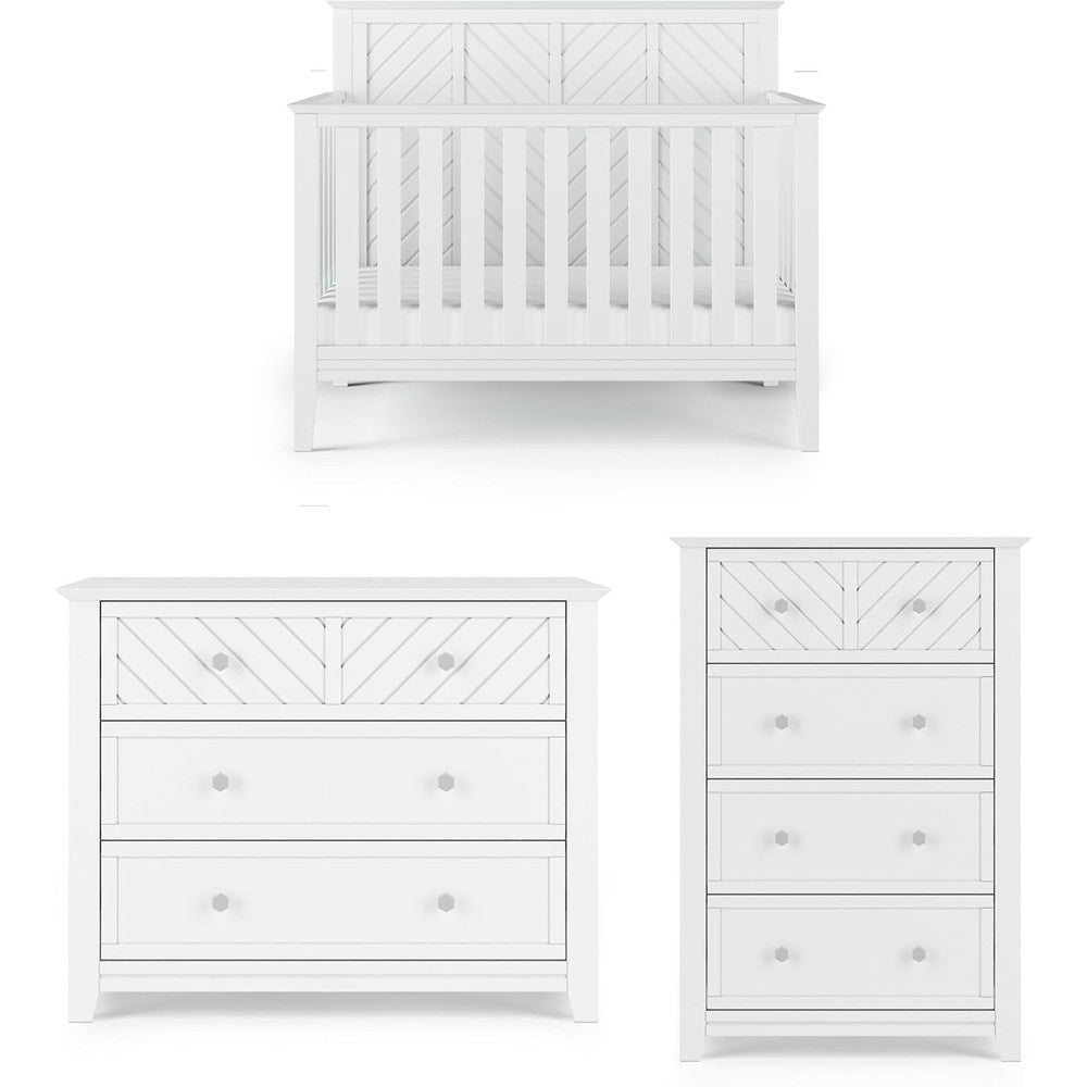 Child Craft Atwood 4-in-1 Convertible Crib Nursery Set front view in matte white