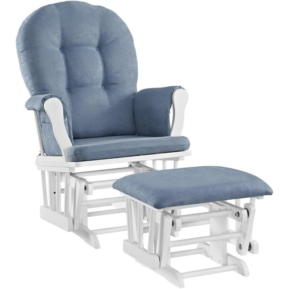 Costzon nursery glider and ottoman set white and blue front view