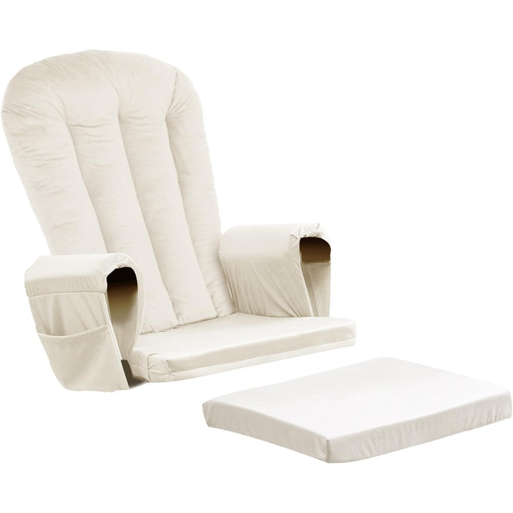 Lucky Monet velvet glider rocker replacement cushions front view on a nursery rocking chair