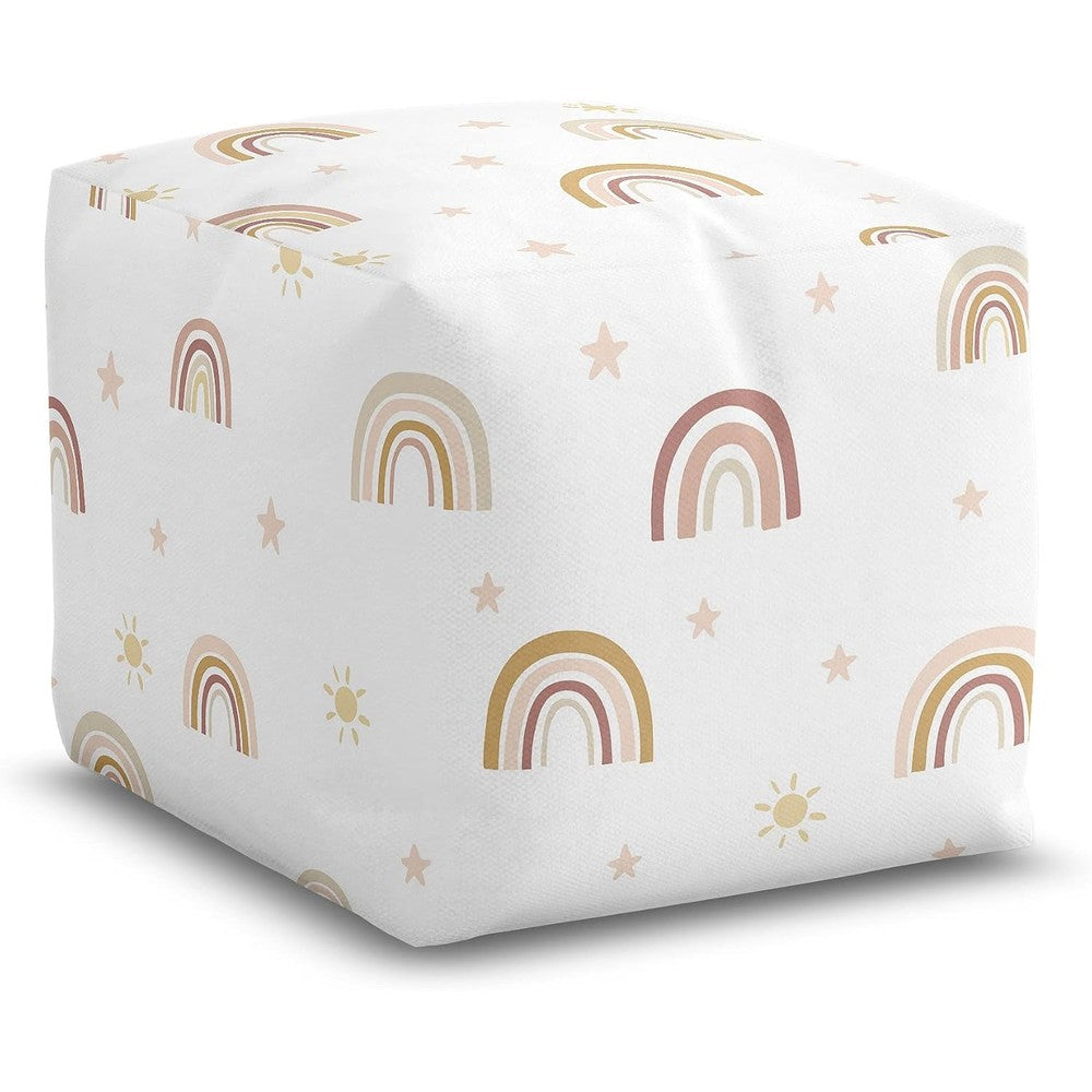 Sweet Jojo Designs Boho Rainbow Girl Ottoman Pouf Cover front view in a decorated pink baby nursery.