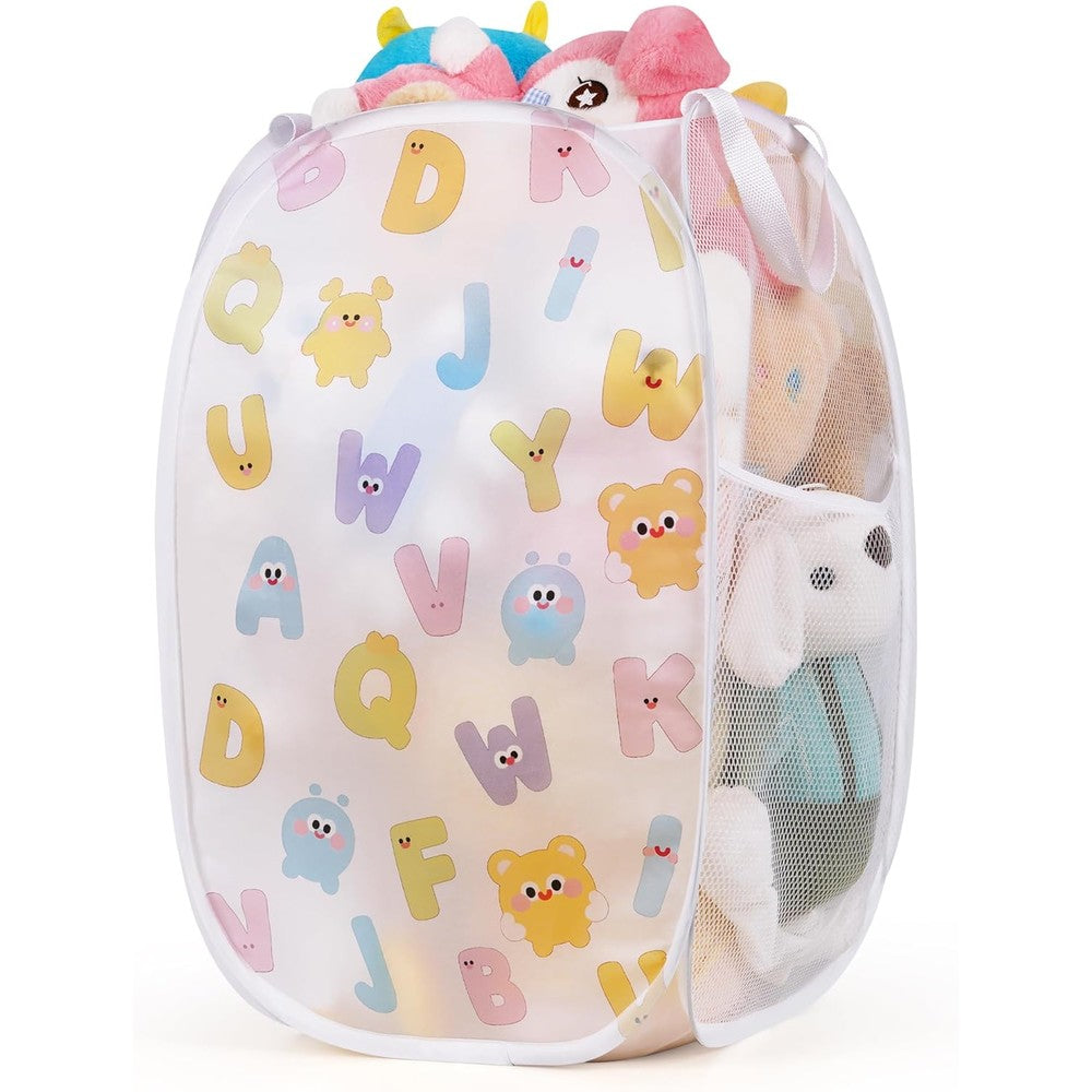 Edudif pop up mesh laundry hamper front view white vertical