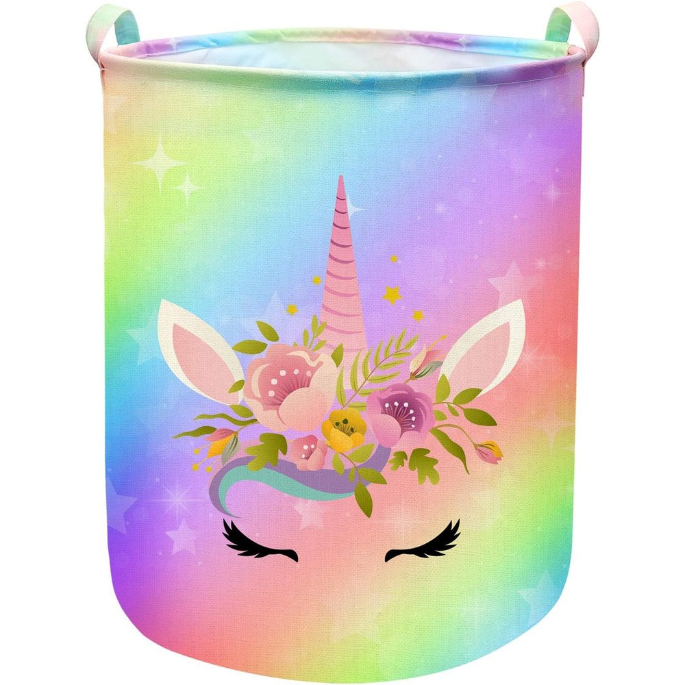 Aynaxcol unicorn laundry basket front view in a nursery