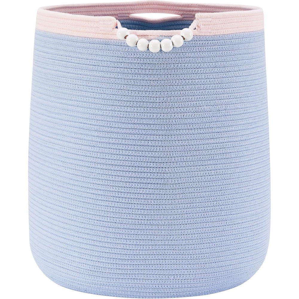 Enaorgan 65L blue woven rope laundry hamper front view