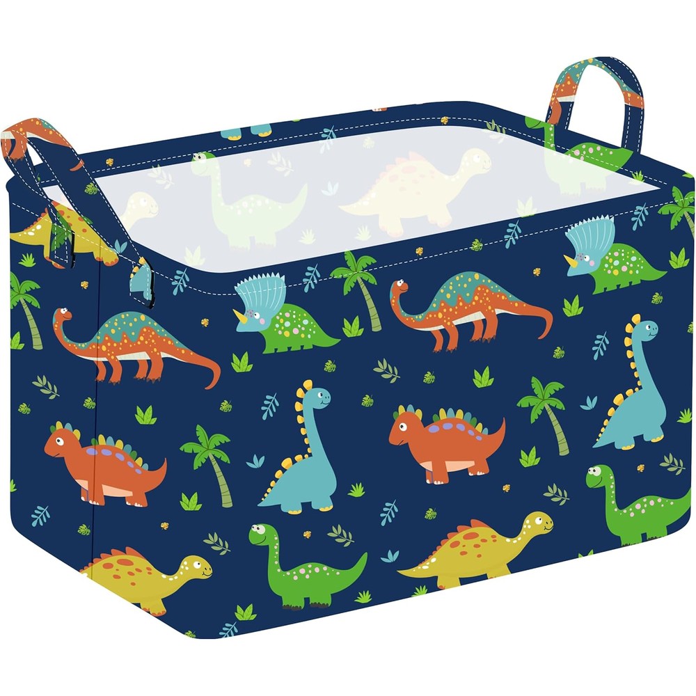 Acmuuni rectangle nursery storage basket with blue dinosaur pattern