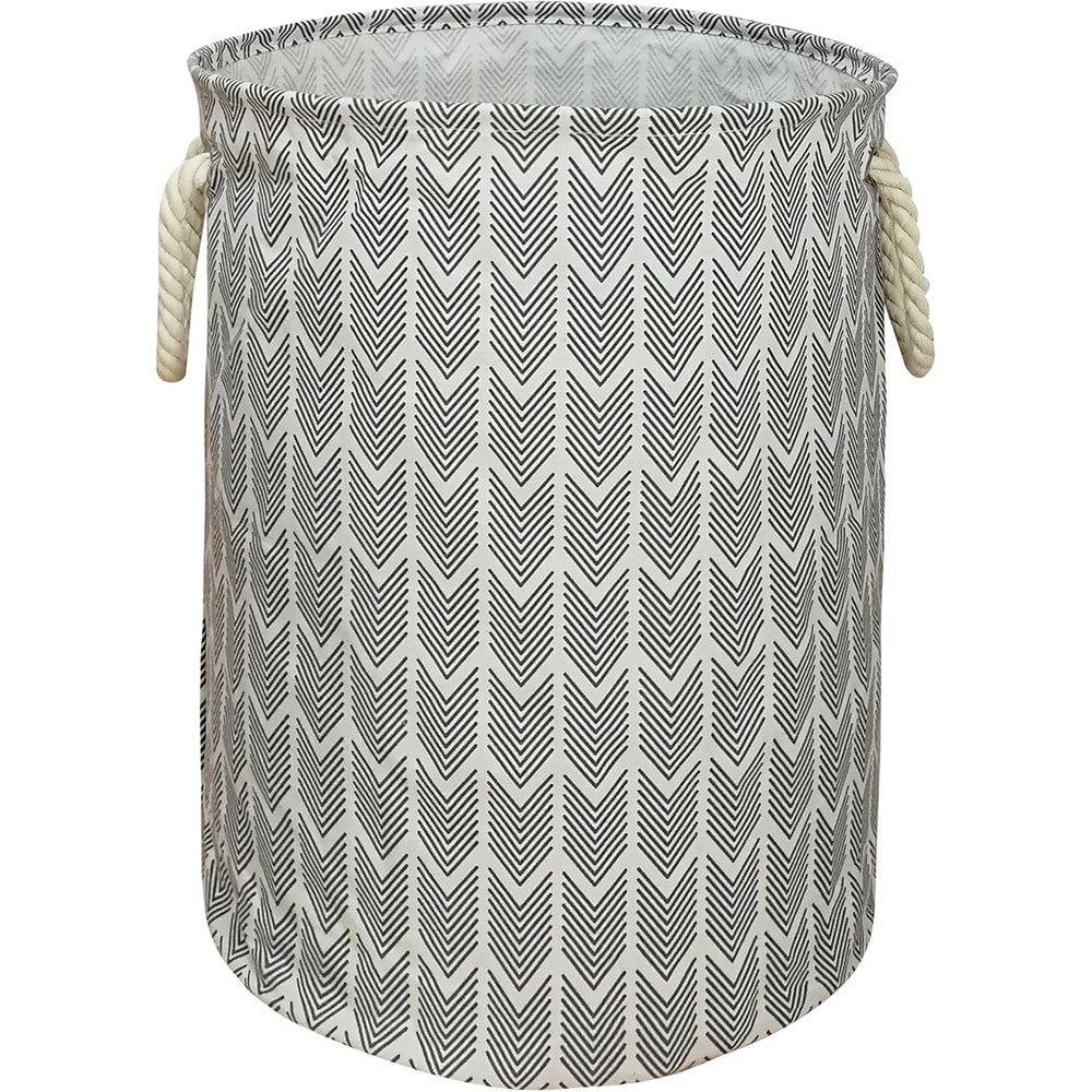 Vaivusto round laundry basket front view with grey chevron pattern