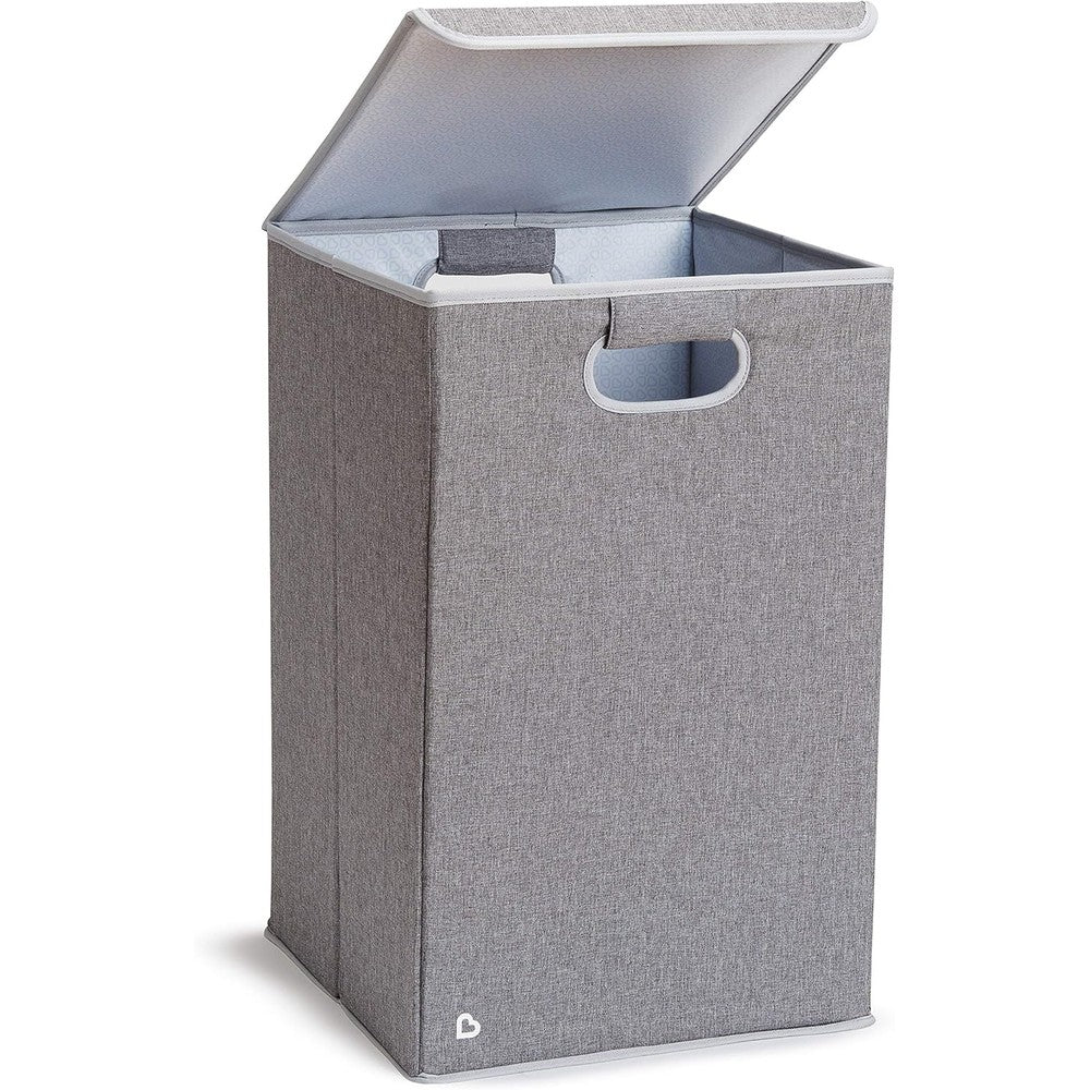 Munchkin grey collapsible laundry hamper front view