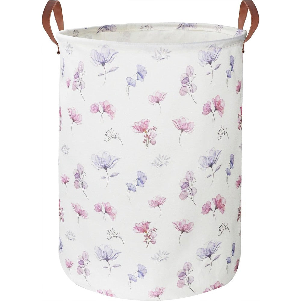 Hkec watercolor flower laundry basket front view