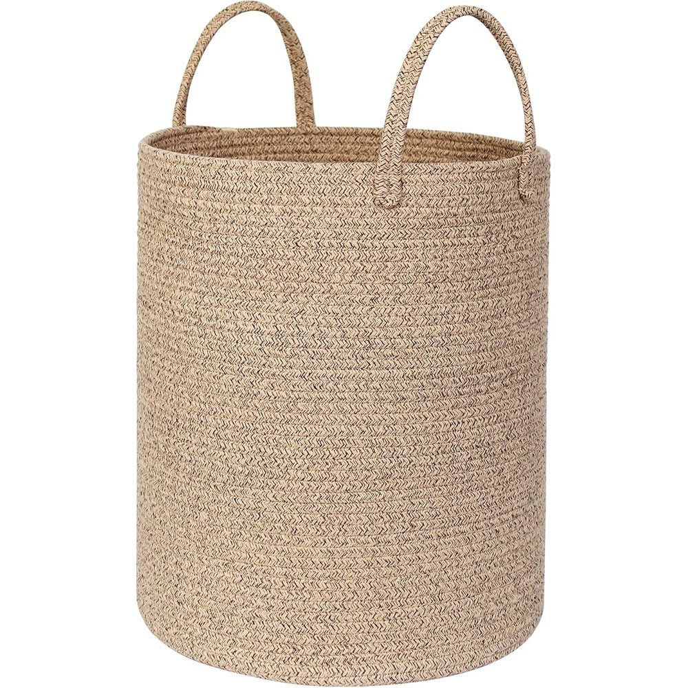 Megasket large woven cotton rope laundry basket front view