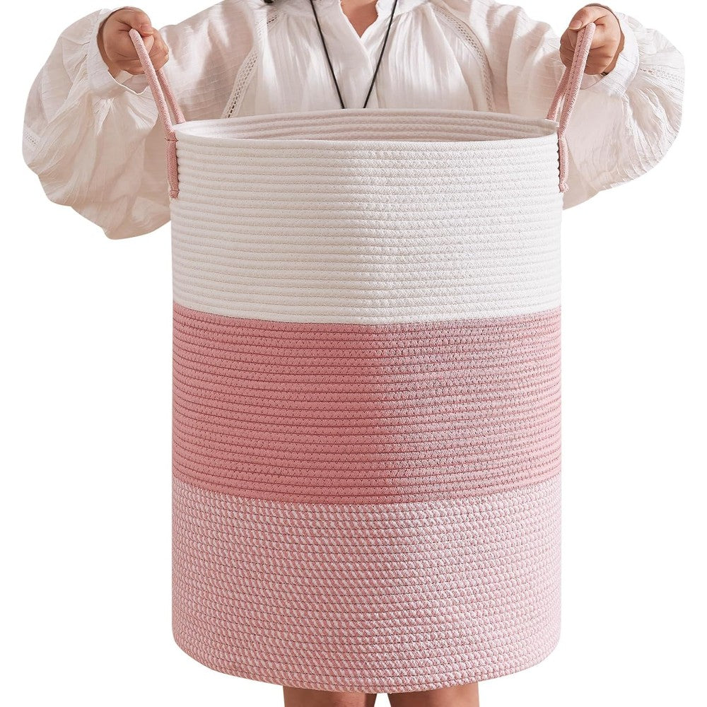 Clhmily&z 80l cotton rope laundry basket front view