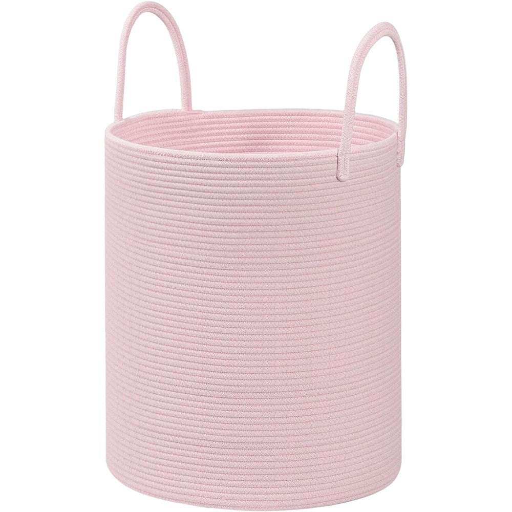 Hobasket Large Cotton Rope Storage Basket With Handles Pink 15x18 Inch Laundry Hamper For Clothes Toys And Nursery Organization - Image 1
