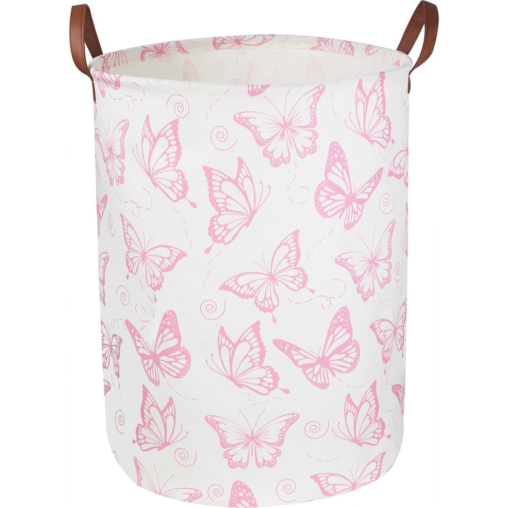 Clocor Pink Butterfly laundry hamper front view