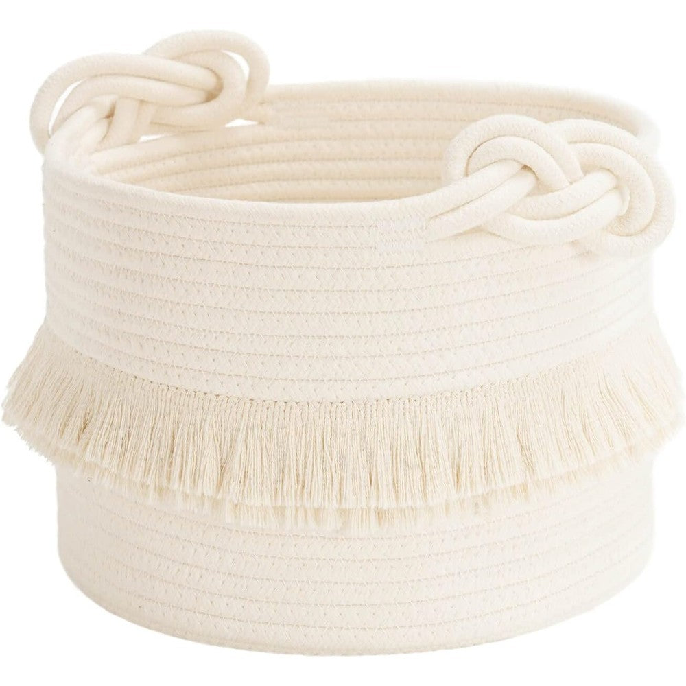 CherryNow small woven cotton rope storage basket front view